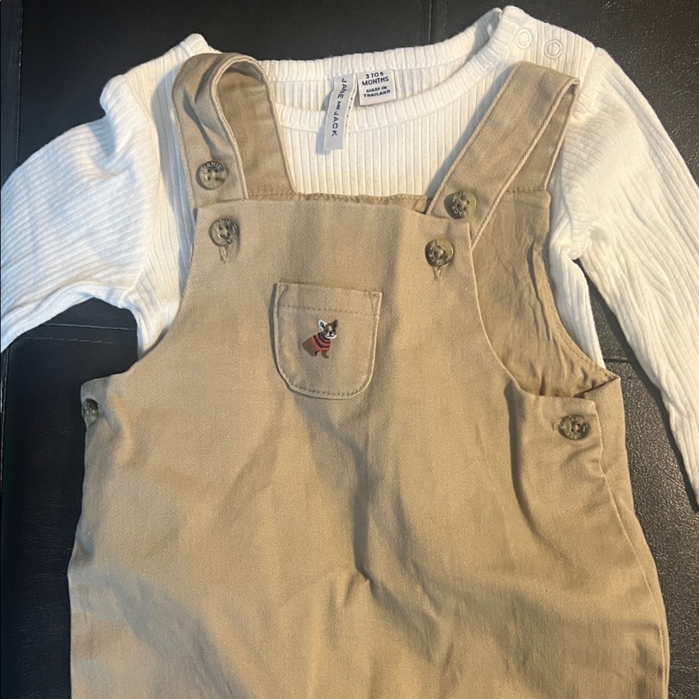 Tan Corduroy Overalls with White Ribbed Top